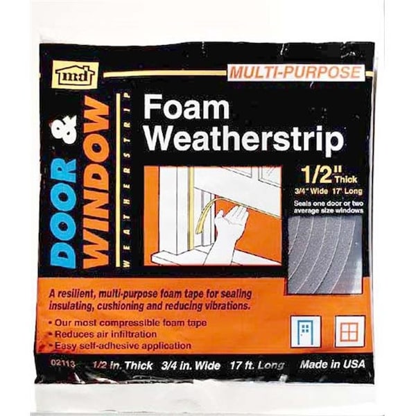 M-D Building Products M-d Products .50in. X .75in. X 17in. Gray Low Density Foam Weather Strip 02113 43374021134 - main